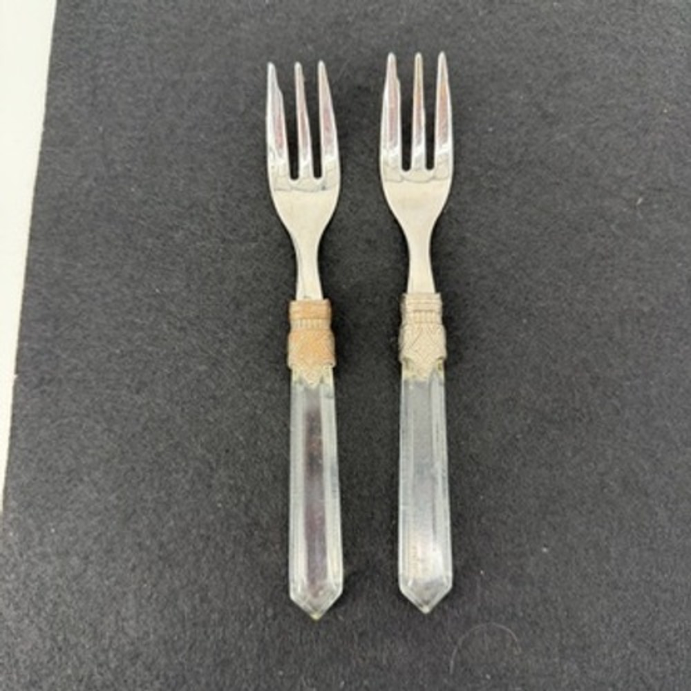 Set of 2 Vintage Italian 18/10 Stainless Steel Clear Acrylic‎ Cocktail Forks